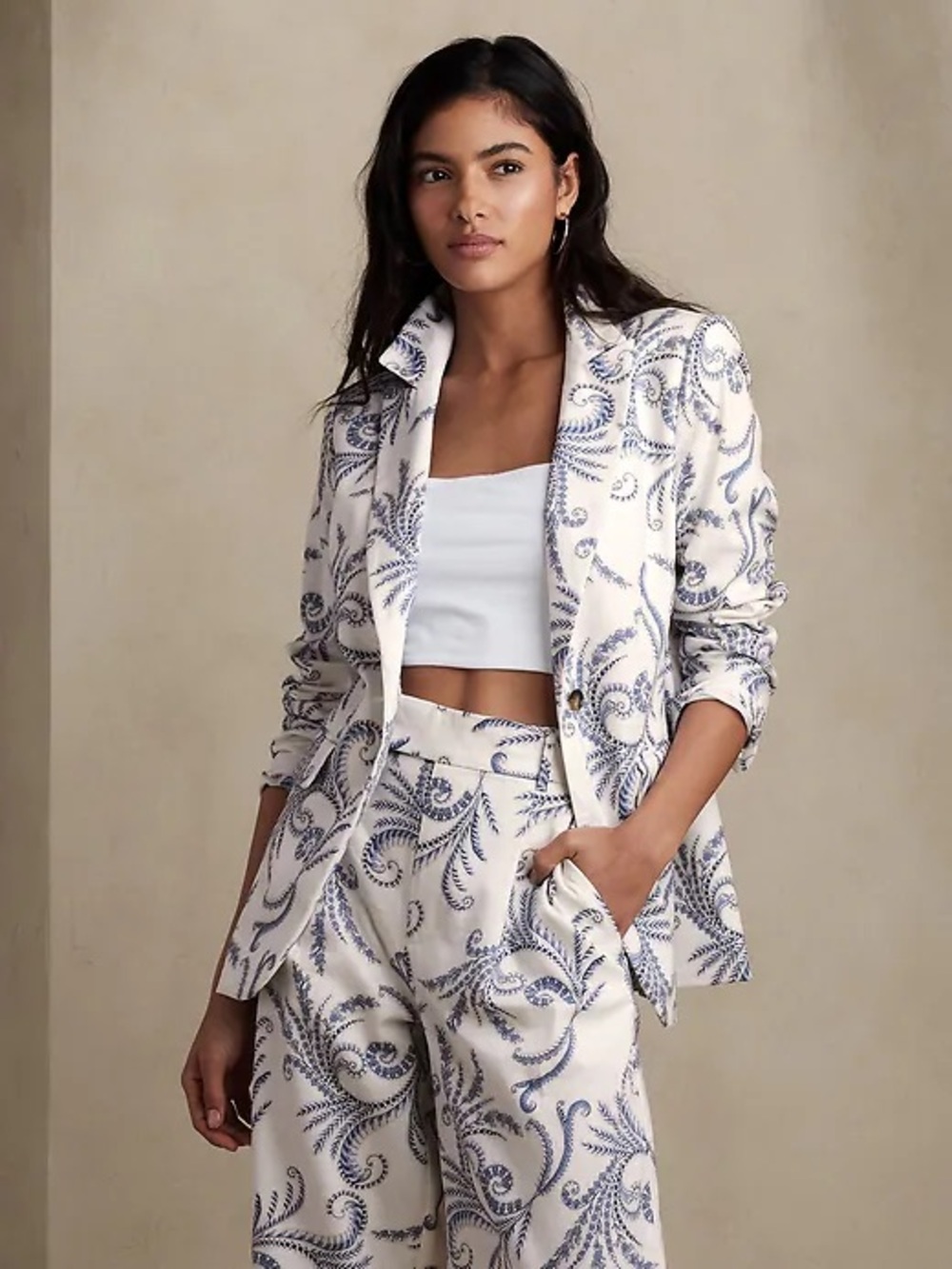 Banana Republic Printed Pant Suit Blazer + Pants Set NWT